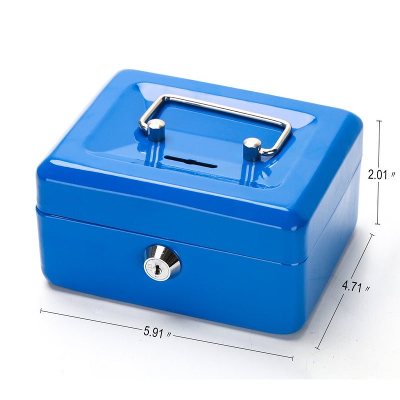 Decaller Cash Box with Slot for Kids, Decaller Small Money Box with Money Tray & Key Lock, 6" x 4 4/5" x 3 1/5", Blue, QH1507XS - Image 4